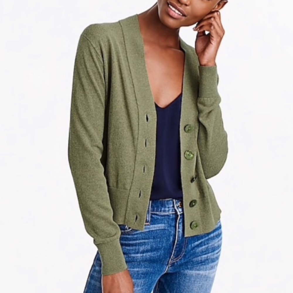 J.Crew Green Cropped Lightweight Cardigan Sweater